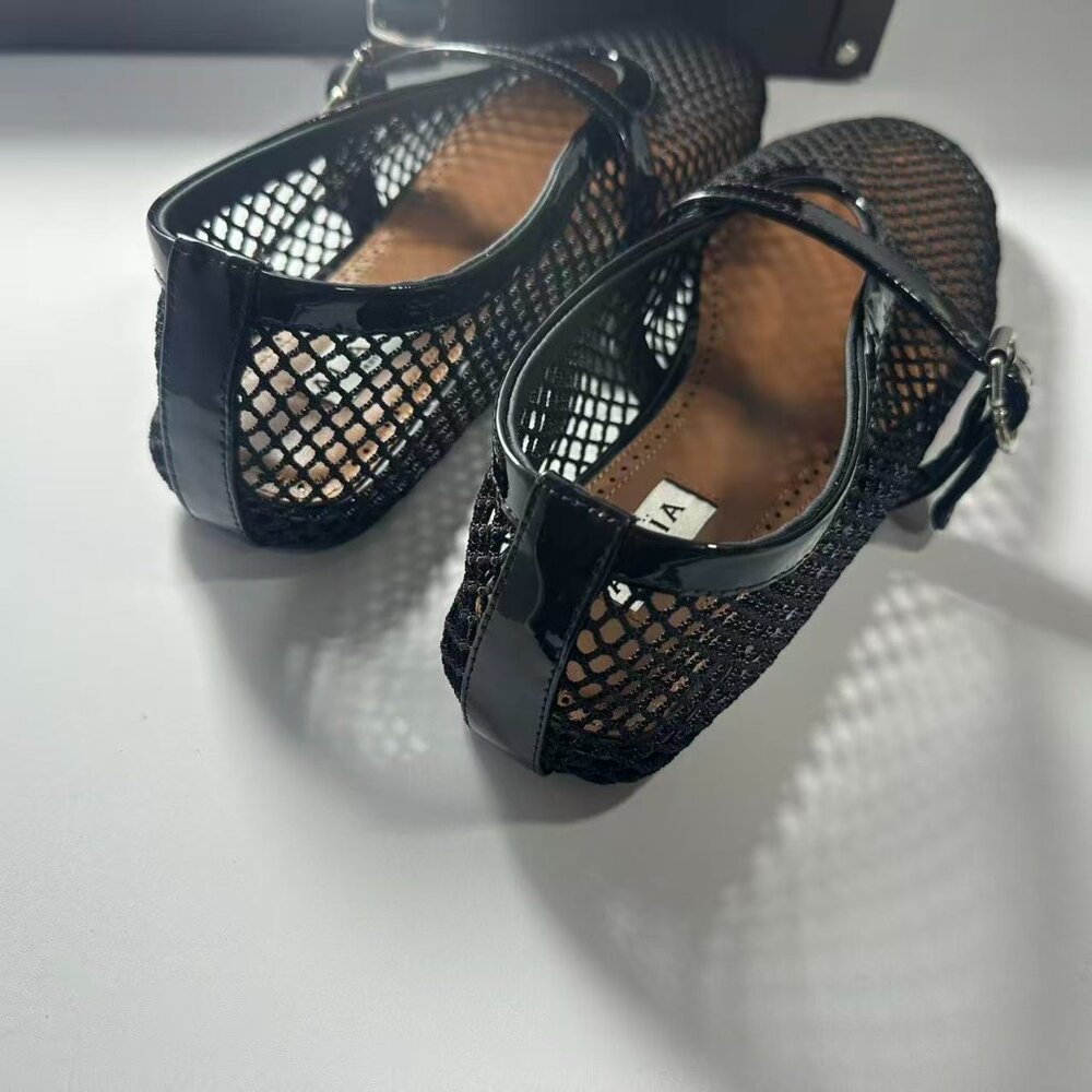 Alaia Black Mesh Flats with Patent Straps - Picture 7 of 8